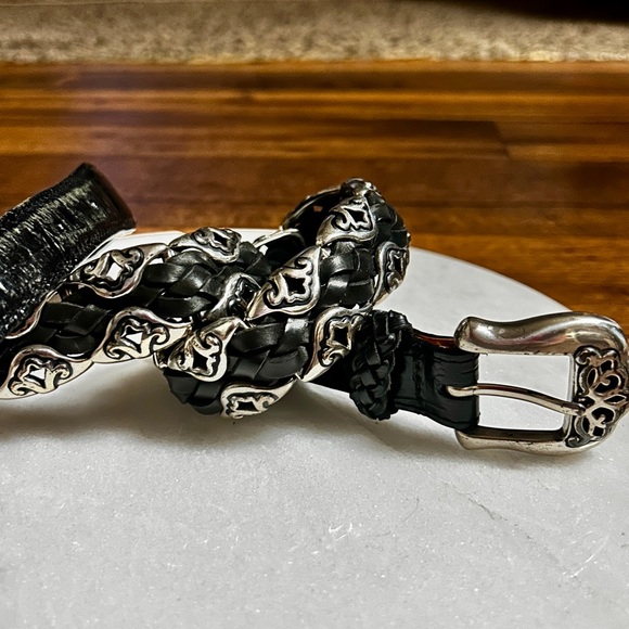 Brighton ~ Vintage ~ Women’s Small ~Black Leather Braided W/Silver Conchos Belt - Picture 5 of 16